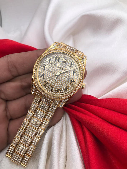 Luxury Rolex Men's Analog Gold Arabic Numerals Diamond Watch