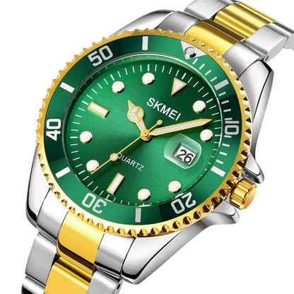 SKMEI 1779 Rolex Design Luminous Display Luxury Stainless Steel Watch For Men – Silver/Green