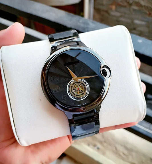 Luxurious Mens Black Analogue Stainless Steel Belt Watch